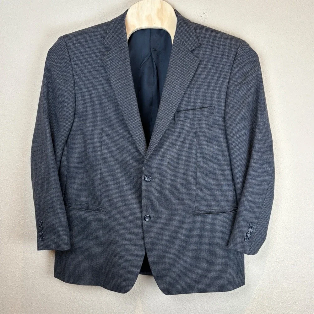 Joseph & Feiss Mens 44 Regular Blazer Blue 100% Lambswool Weave Sport Coat